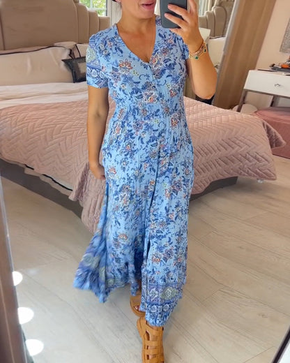 Damesjurk met bloemenprint en V-hals | LF10265005QLSS