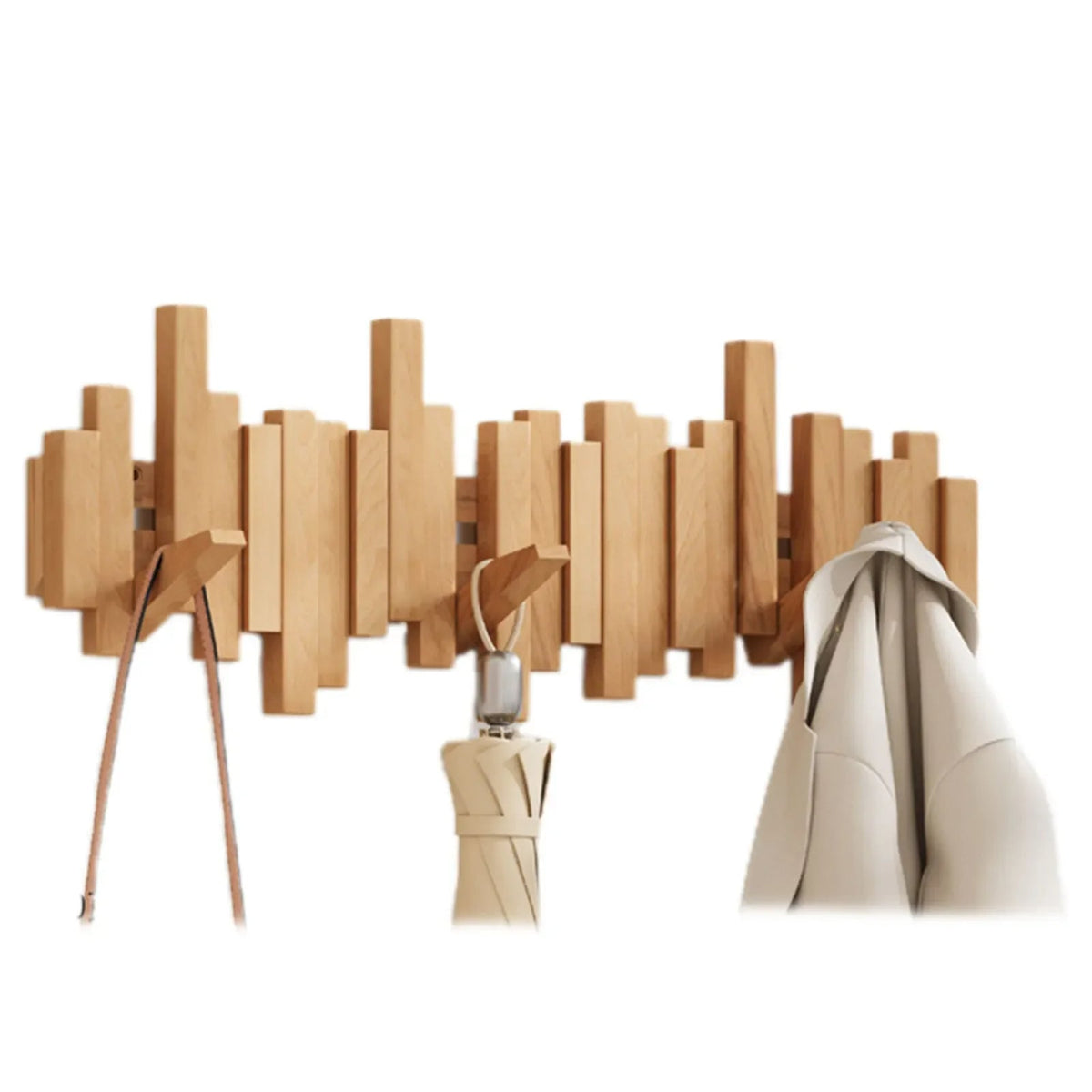 Houten wandkapstok met opklapbare magnetische haken
