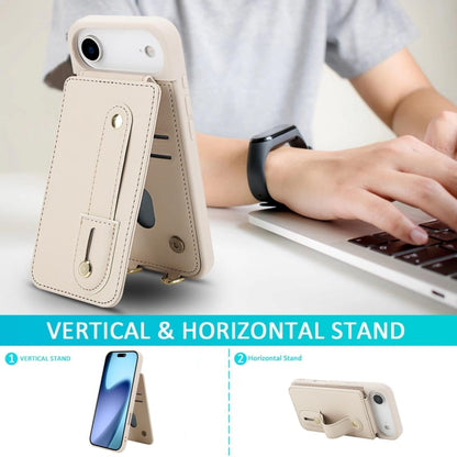 Leren iPhone Air hoesje met pasjeshouder en draagkoord Beige/Wit