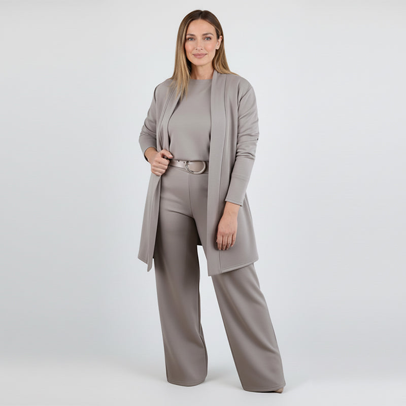 Elegante driedelige dames set met lang vest top en broek