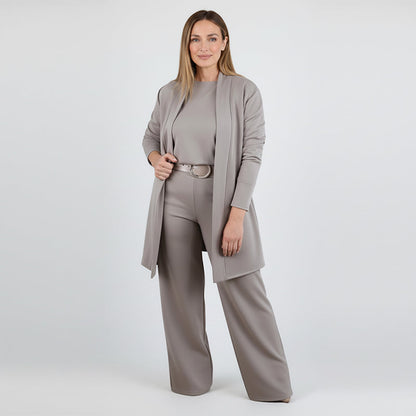 Elegante driedelige dames set met lang vest top en broek