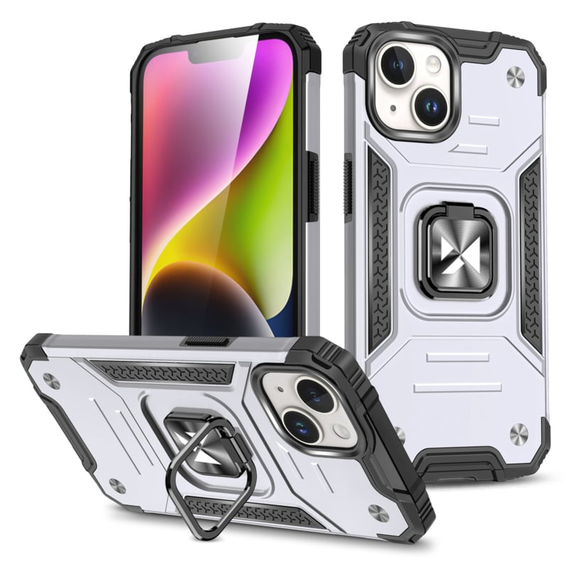 Wozinsky Ring Armor Hoesje voor iPhone 15 met Magneet Zilver