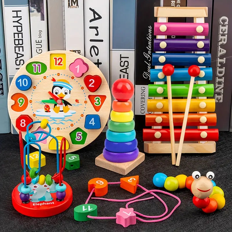 Montessori 5-in-1 houten speelset voor motoriek