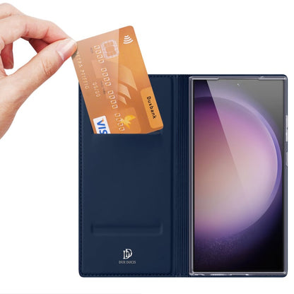Leren Flip Hoesje Met Pasjeshouder voor Galaxy S24 Ultra Blauw