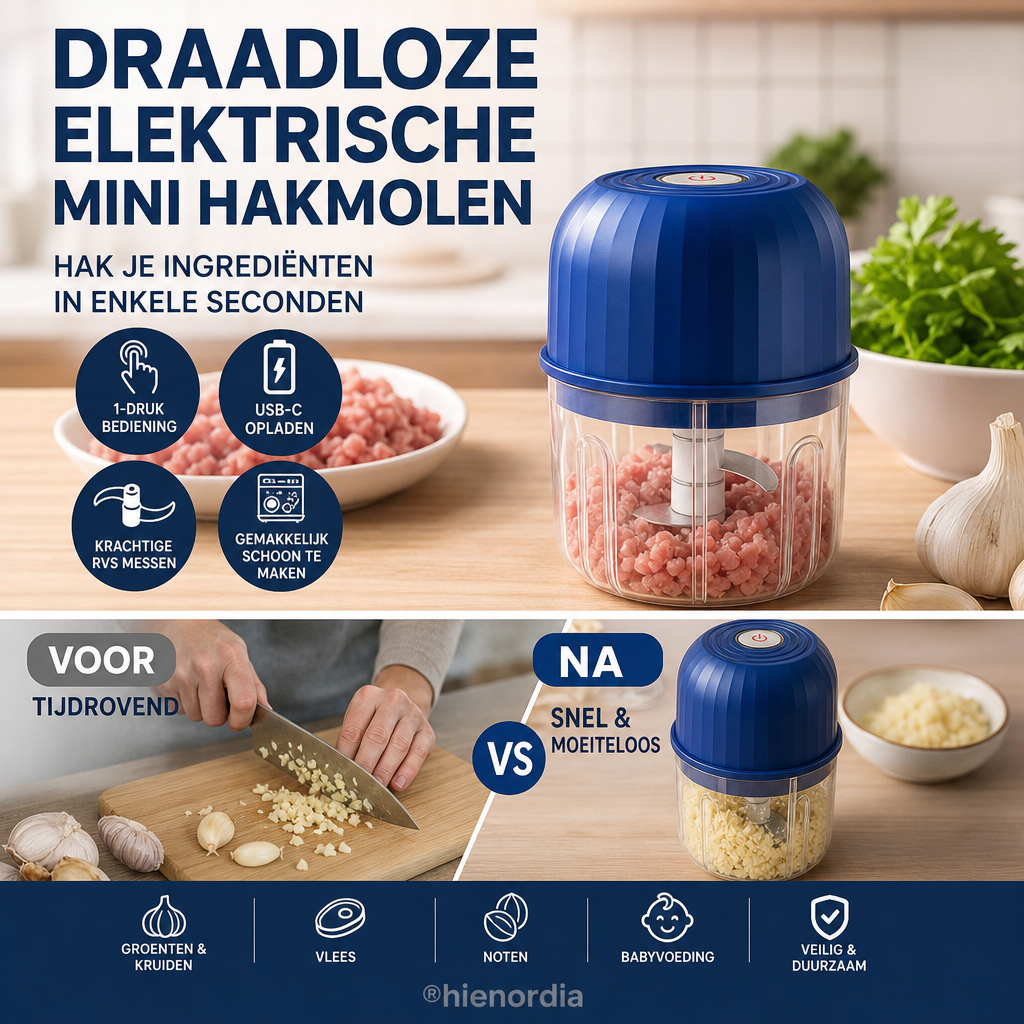 Draadloze elektrische mini voedselhakker met usb oplaadfunctie