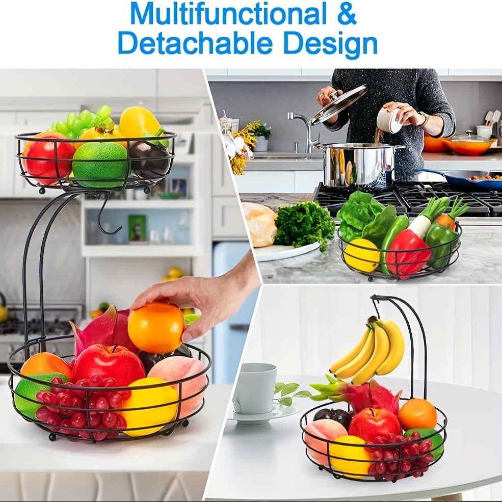 Metalen fruitmand met 2 lagen en bananenhaak