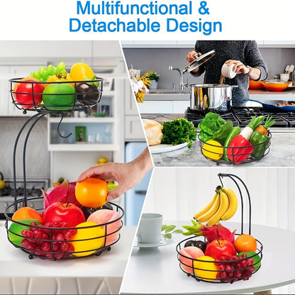 Metalen fruitmand met 2 lagen en bananenhaak