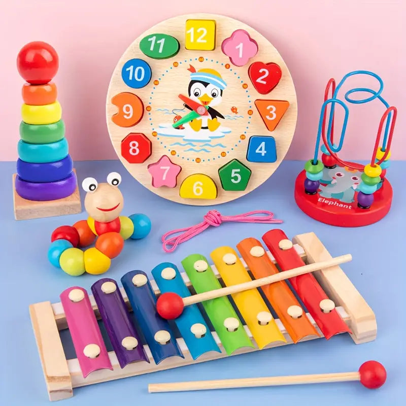 Montessori 5-in-1 houten speelset voor motoriek