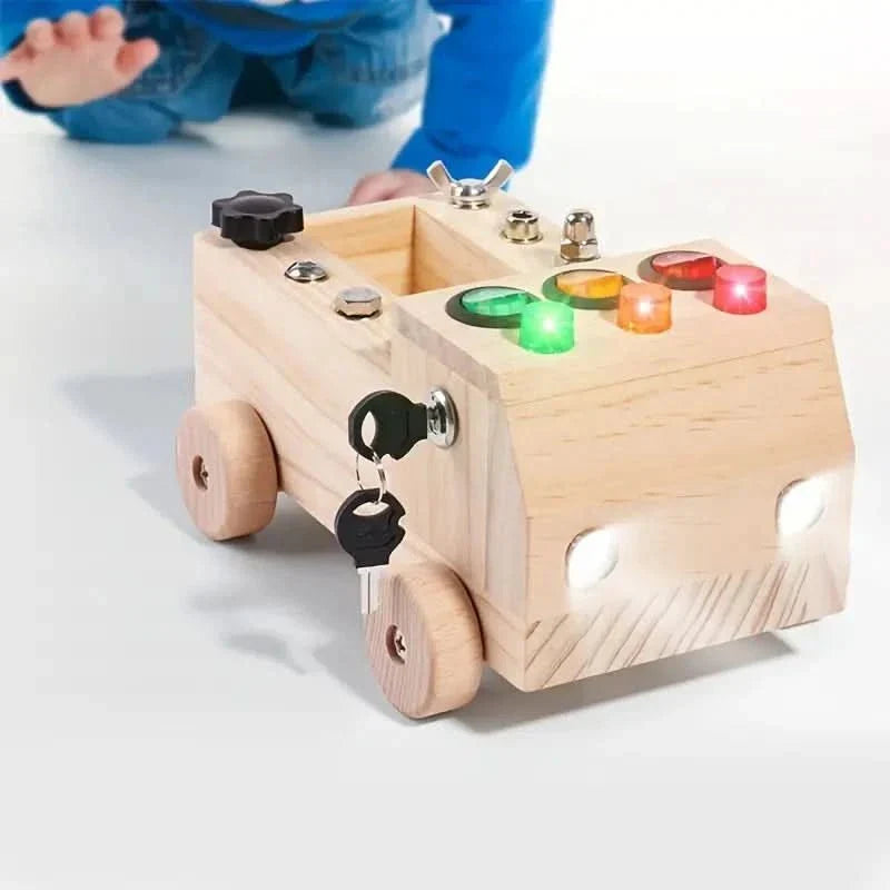 Houten Montessori activiteitenbord met ledverlichting en sloten
