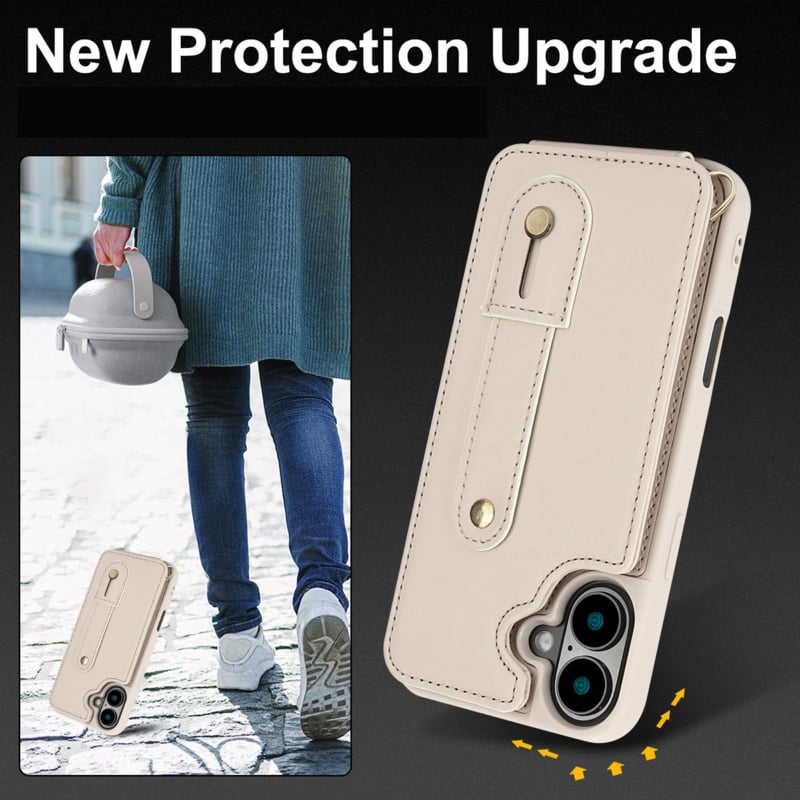 iPhone 17 Hoesje met Pasjeshouder en Draagkoord Beige/Wit
