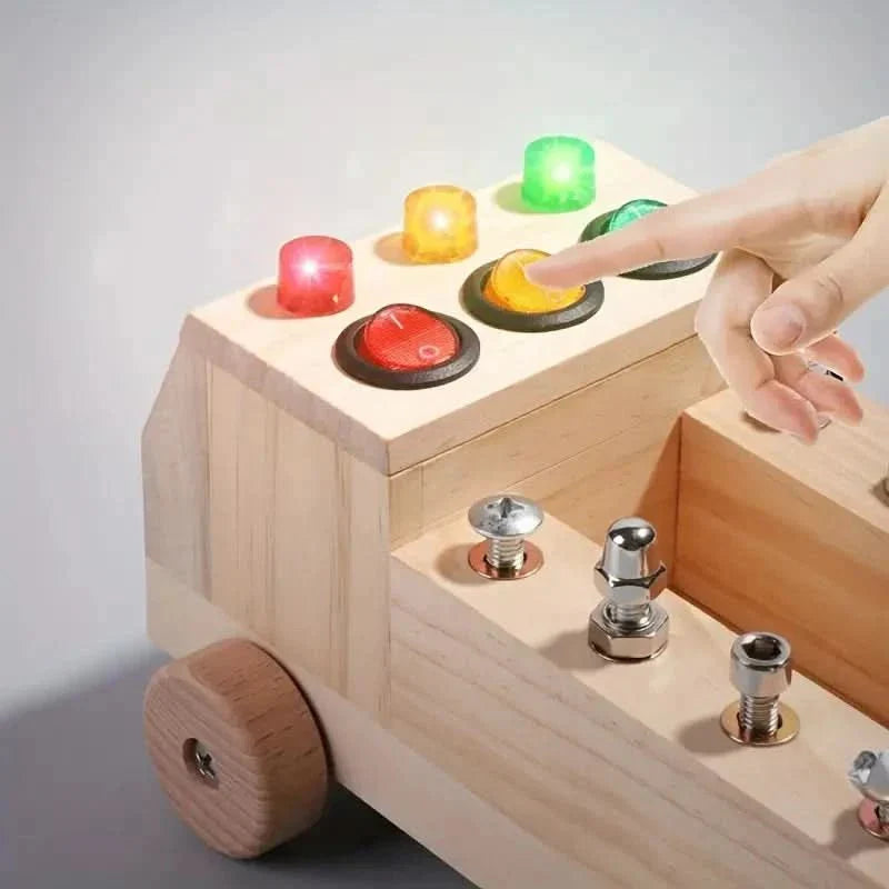 Houten Montessori activiteitenbord met ledverlichting en sloten