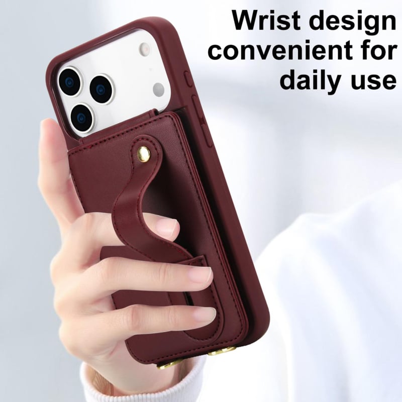 iPhone 17 Pro Max hoesje met pasjeshouder en draagkoord bordeaux rood