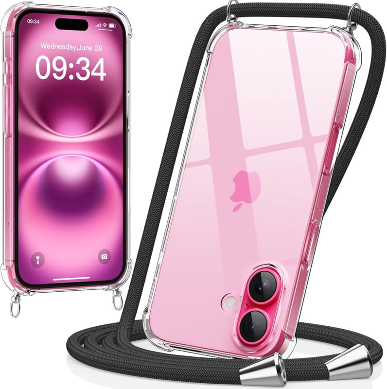 Transparant TPU Telefoonhoesje met Koord voor iPhone 16 Plus