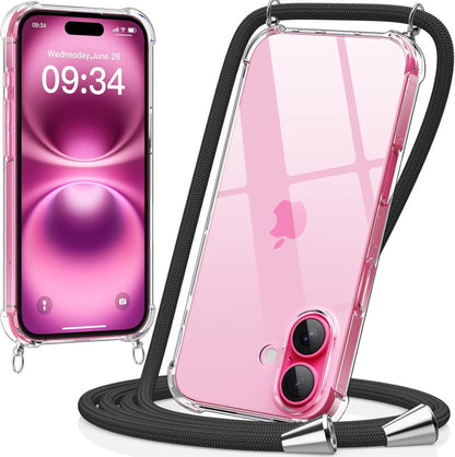 Transparant TPU telefoonhoesje met verstelbaar koord voor iPhone 16