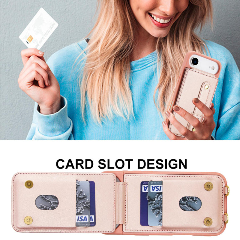 Leren Telefoonhoesje met Pasjeshouder en Draagkoord Rosé Goud