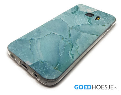Galaxy S7 Edge TPU hoesje met marmer design azuurblauw
