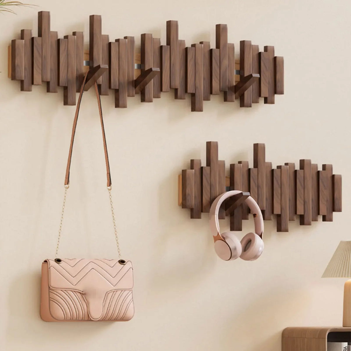 Houten wandkapstok met opklapbare magnetische haken