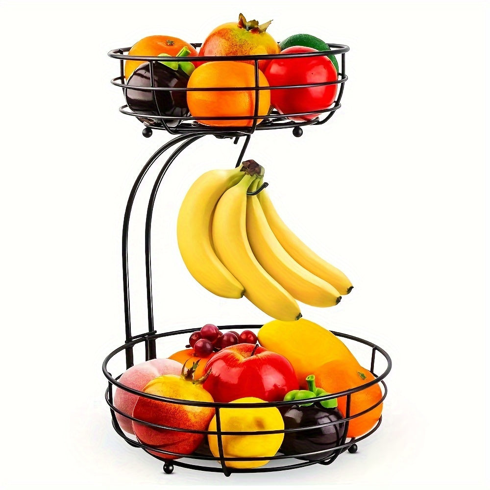 Metalen fruitmand met 2 lagen en bananenhaak
