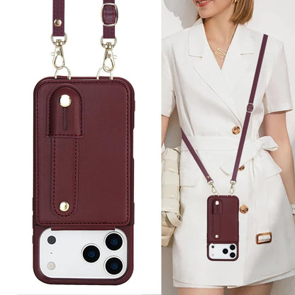 Leren iPhone 17 Pro hoesje met pasjeshouder en draagkoord
