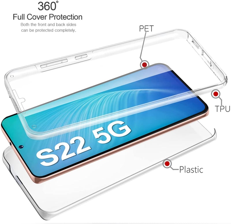 Transparant hybride telefoonhoesje met 360 graden bescherming voor Galaxy S22