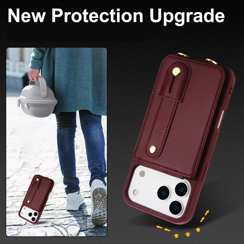 Leren iPhone 17 Pro hoesje met pasjeshouder en draagkoord