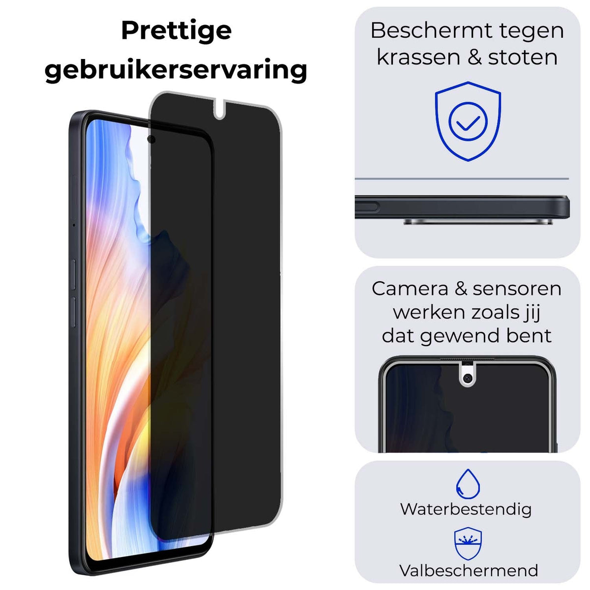 Privacy screenprotector van gehard glas voor OPPO A98