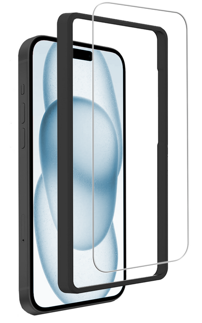 Gehard glazen screenprotector met installatieframe voor iPhone 15 Pro