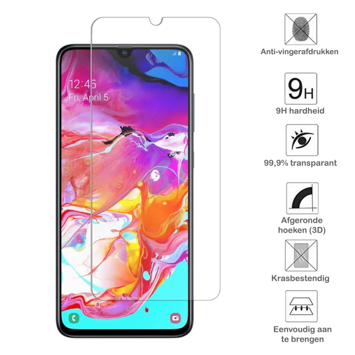 Screenprotector van gehard glas met zwarte randen voor Samsung A70