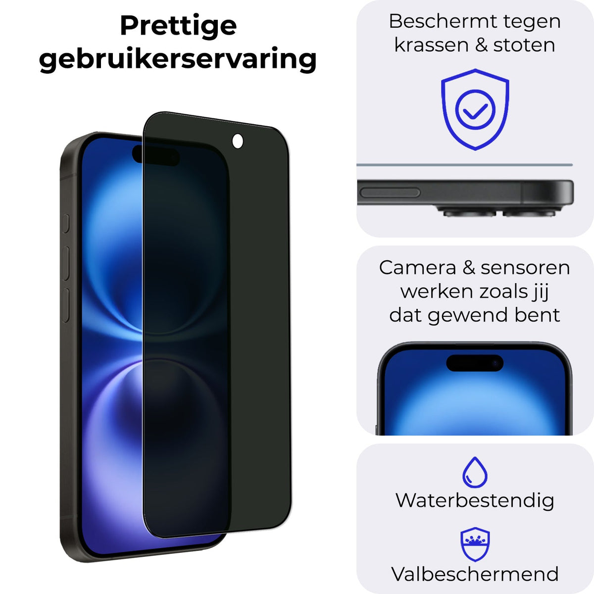 Screenprotector van gehard glas met privacyfilter voor iPhone 16 Plus