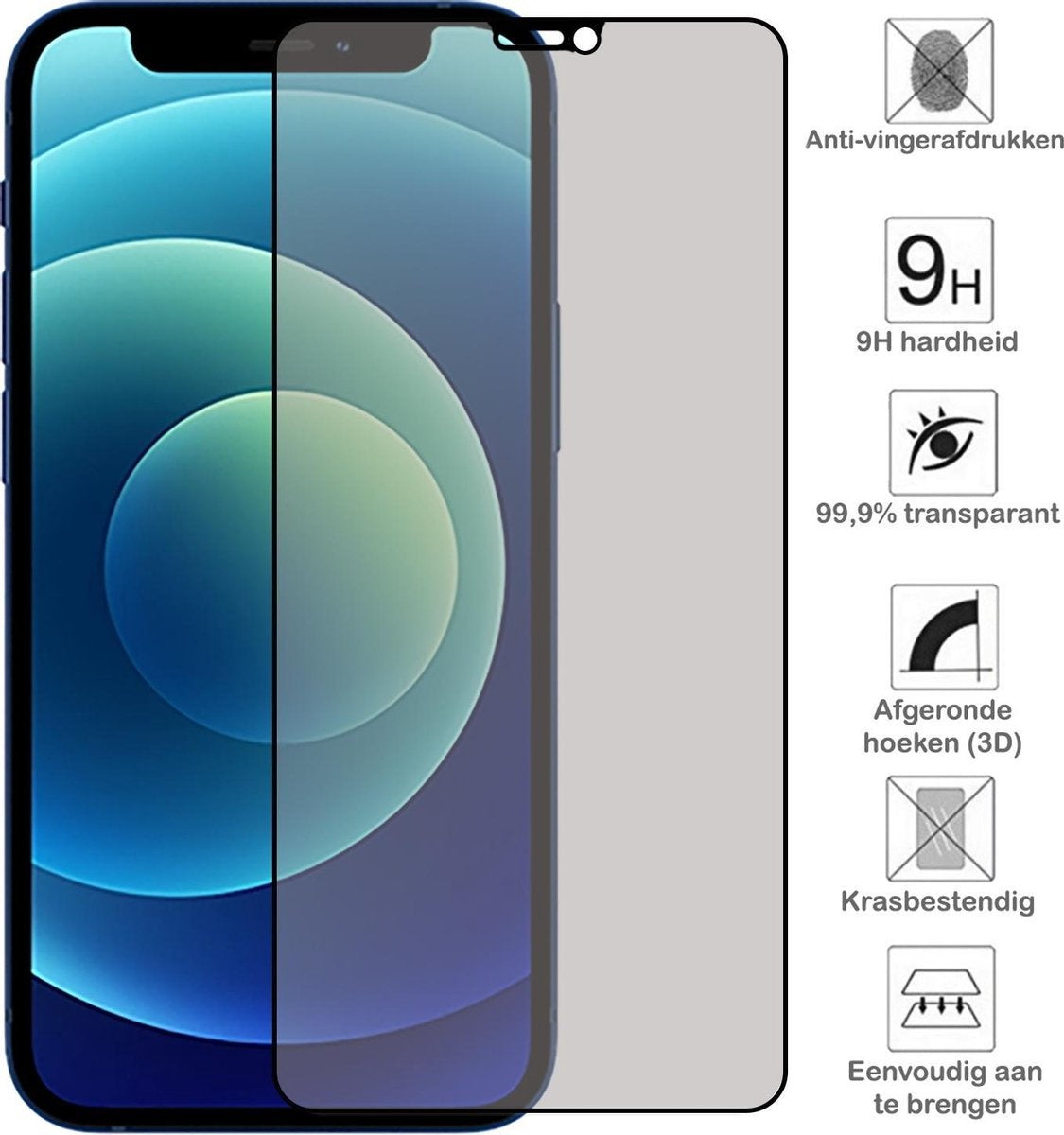 Gehard glazen privacy screenprotector voor iPhone 12 en 12 Pro