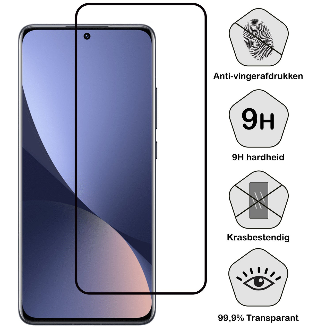 Gehard glas screenprotector voor Xiaomi 12 Pro met zwarte randen