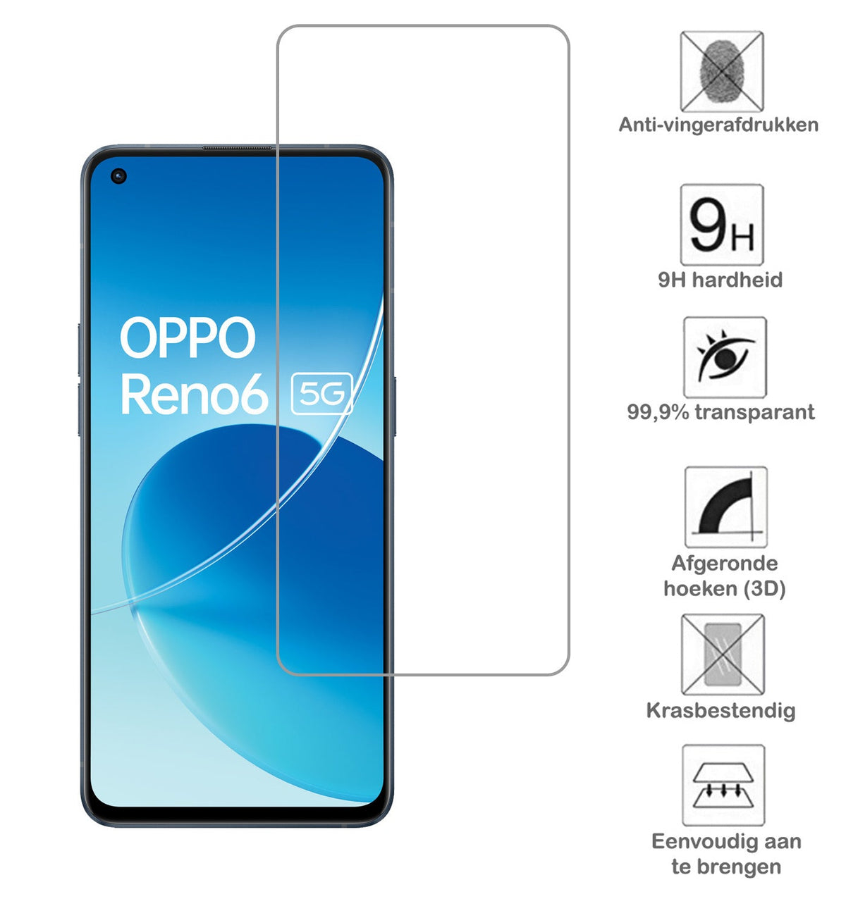 Screenprotector van gehard glas voor OPPO Reno 6