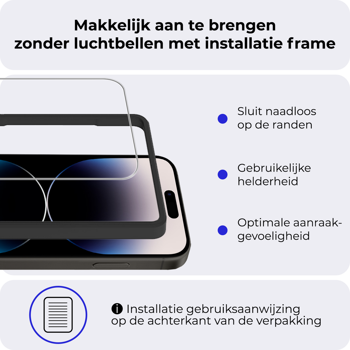 Gehard glazen screenprotector voor iPhone 14 met installatieframe
