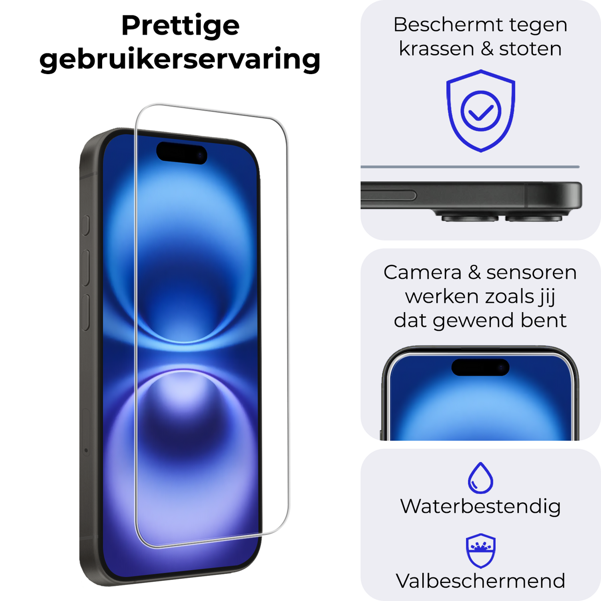 iPhone 16 Screenprotector van gehard glas met volledige dekking