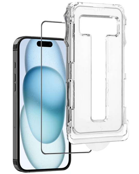 Hybride screenprotector voor iPhone 15 met installatieframe