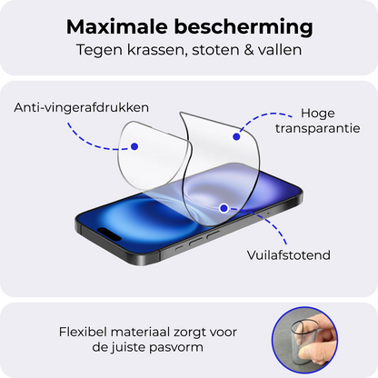 Flexibele glazen screenprotector met installatieframe voor iPhone 16