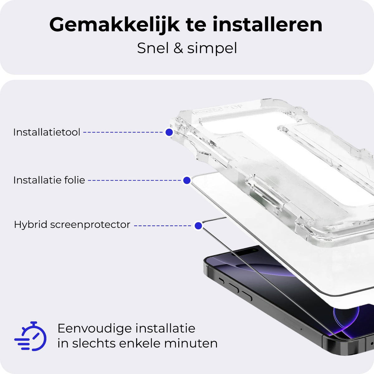 Flexibele glazen screenprotector met installatieframe voor iPhone 16 Pro Max