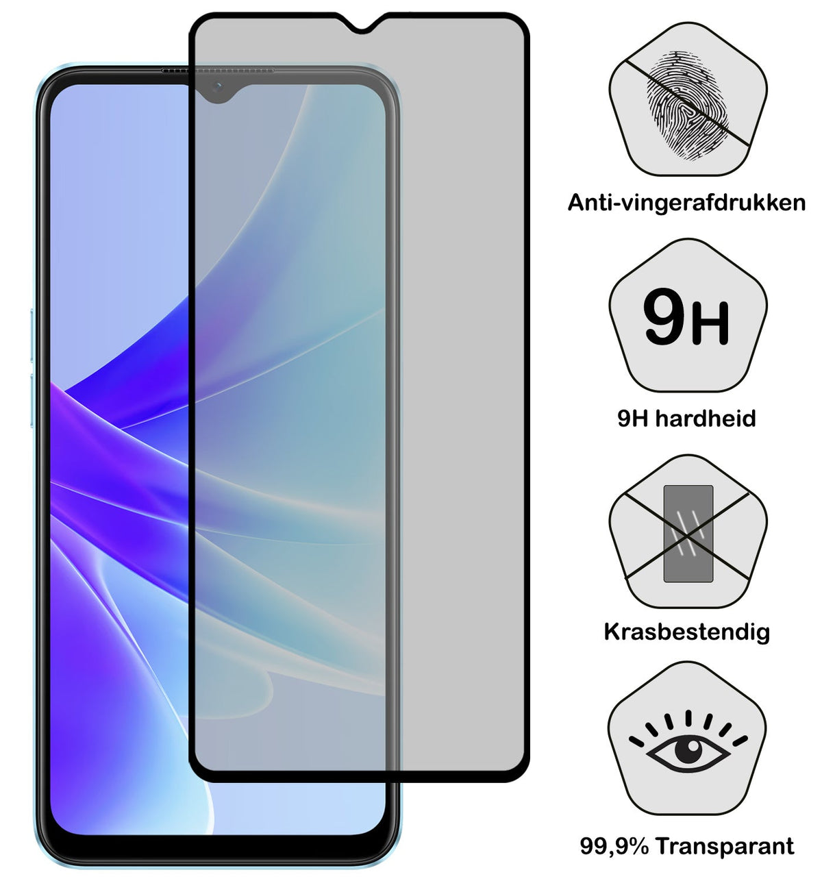 Gehard glazen privacy screenprotector voor OPPO A17