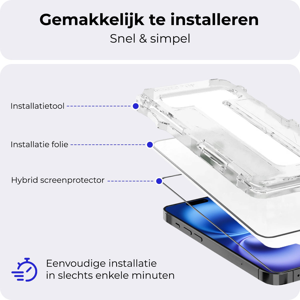 Hybride screenprotector voor iPhone 16 Plus met installatieframe
