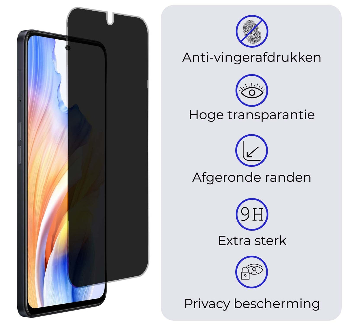 Privacy screenprotector van gehard glas voor OPPO A98