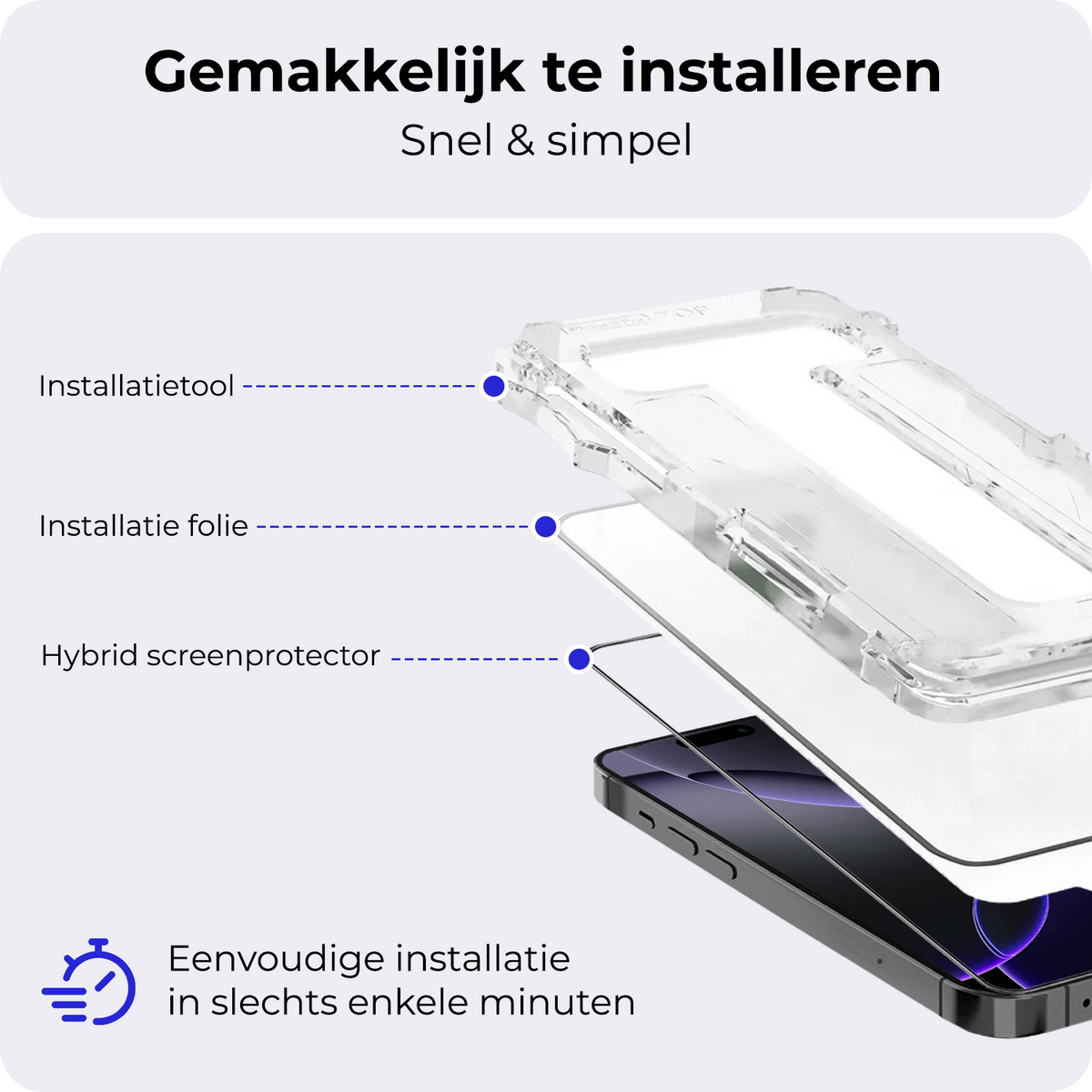 Flexibele glazen screenprotector met installatieframe voor iPhone 16 Pro