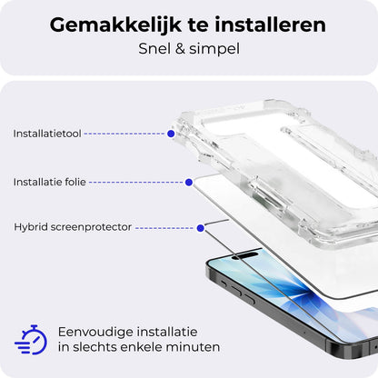 Flexibele glazen screenprotector met installatieframe voor iPhone 17