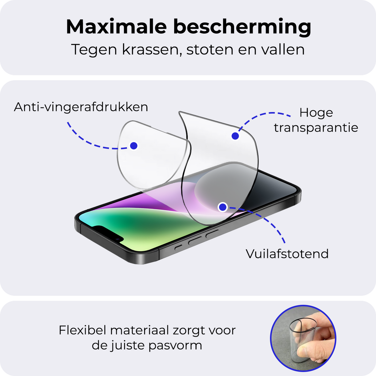 Flexibele glazen screenprotector met installatieframe voor iPhone 14