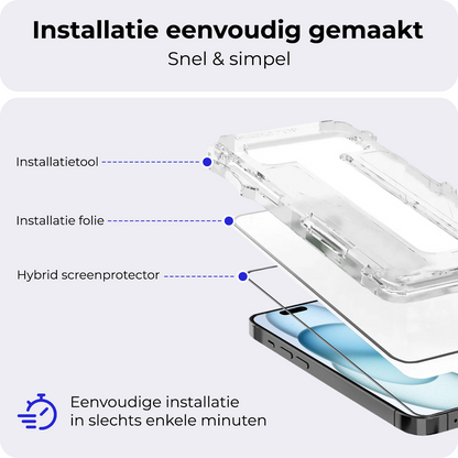 Hybride screenprotector voor iPhone 15 met installatieframe