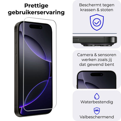 Gehard glazen screenprotector voor iPhone 16 Pro met installatieframe