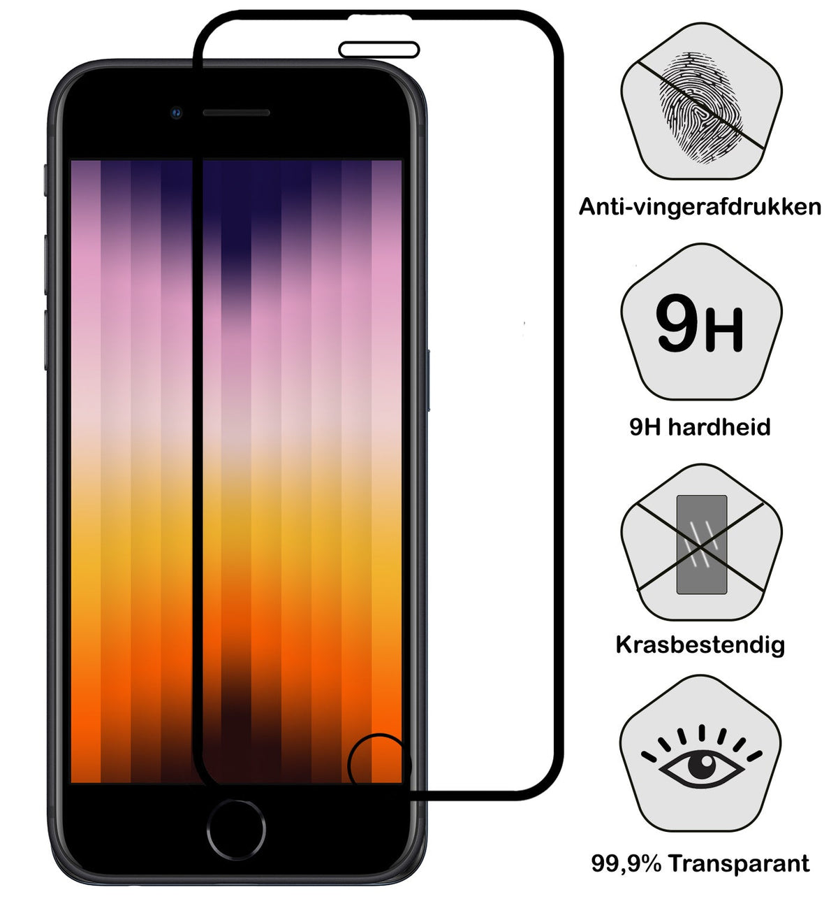 Full screen screenprotector van gehard glas voor iPhone SE 2022