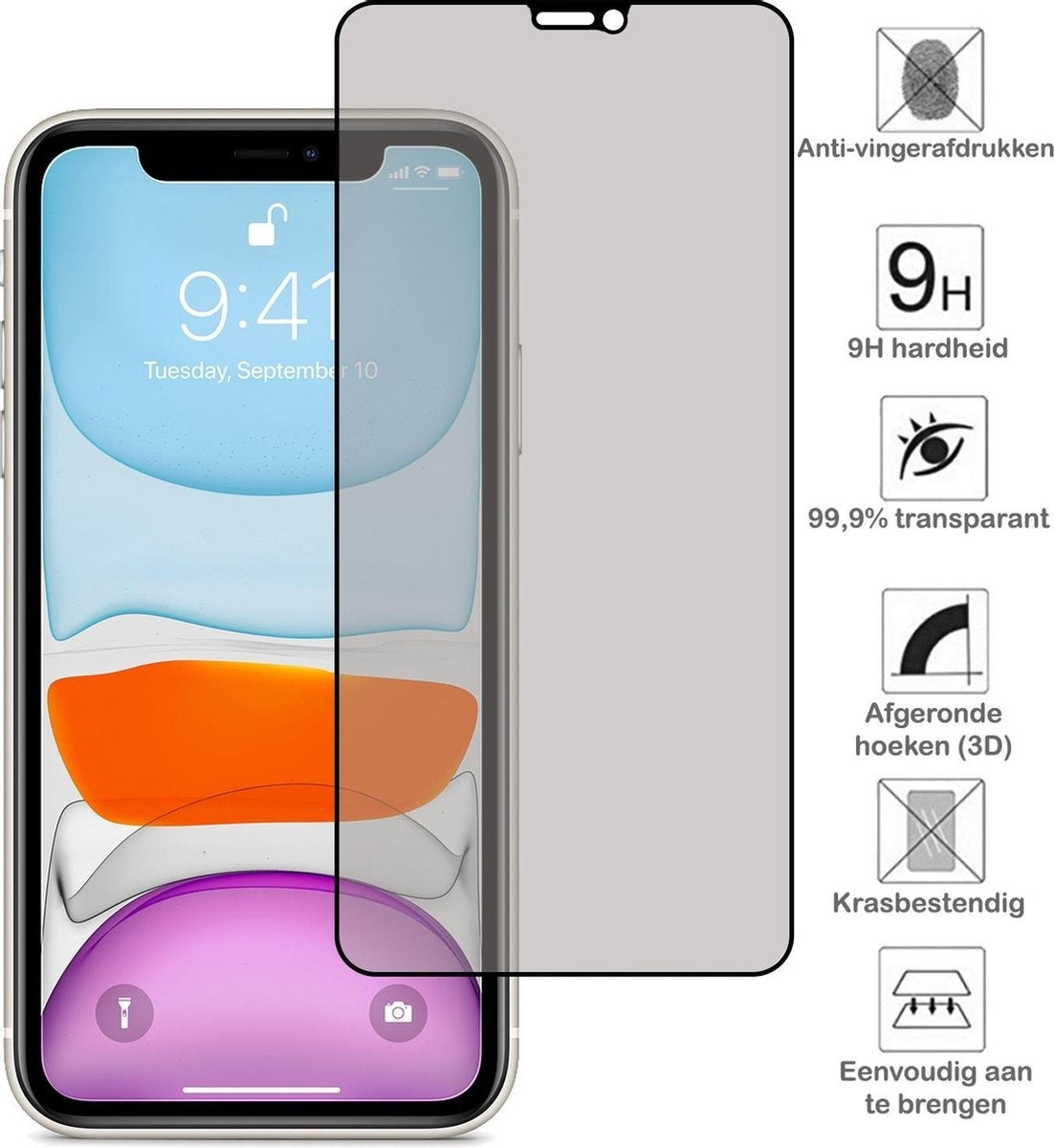 Gehard glazen screenprotector voor iPhone Xs Max met privacyfilter