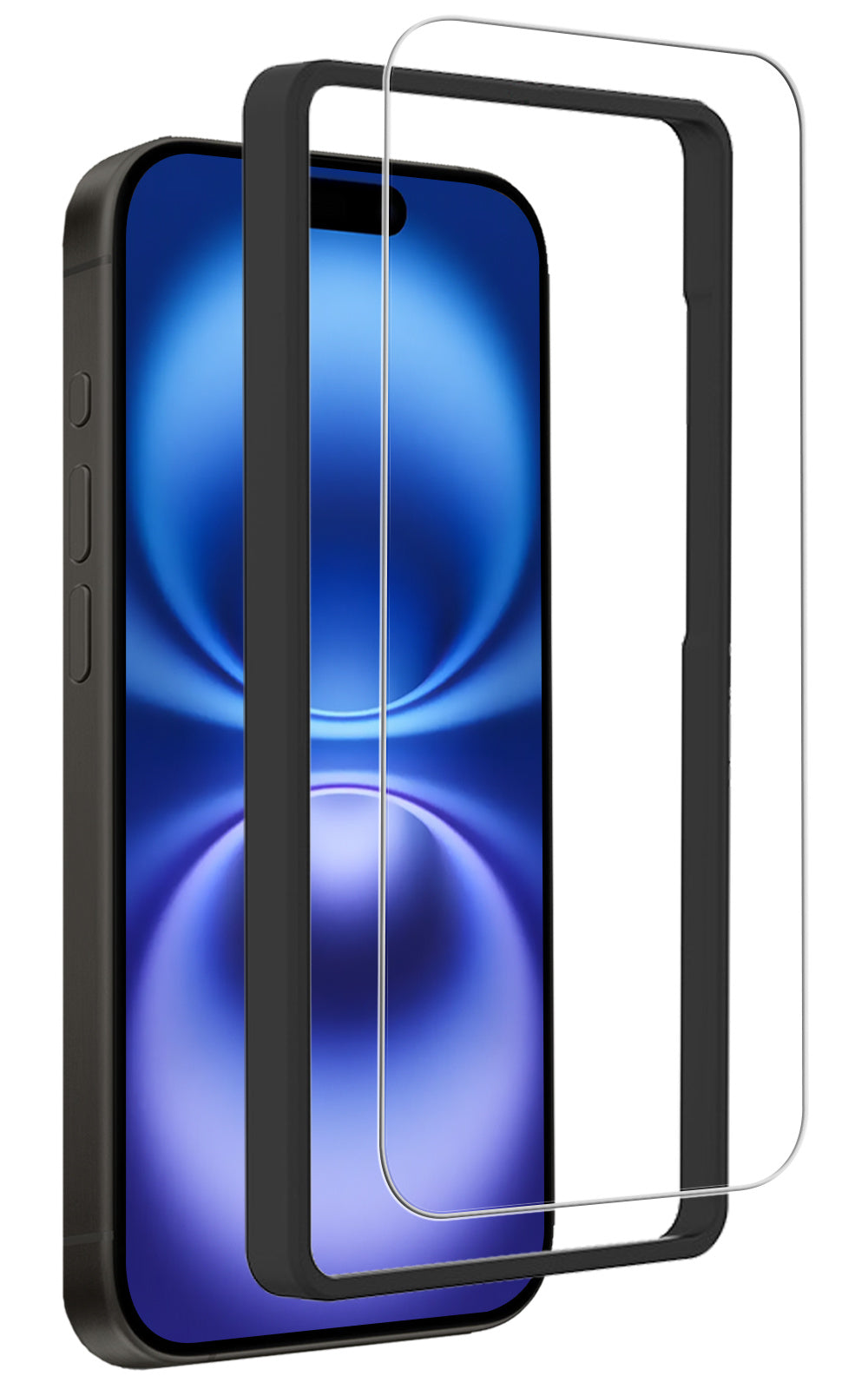 Screenprotector van gehard glas met installatieframe voor iPhone 16