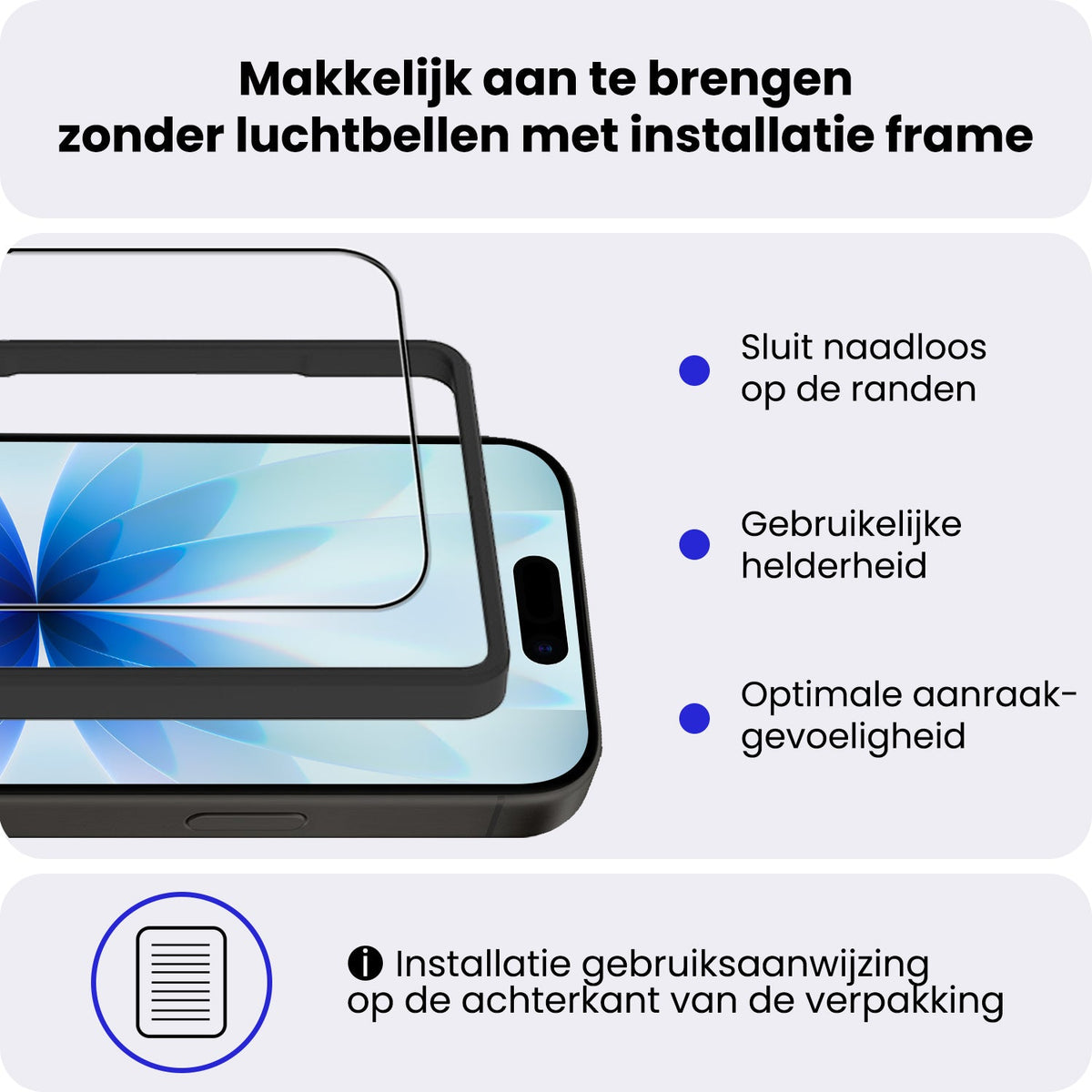 Gehard glazen screenprotector voor iPhone 17 met installatieframe