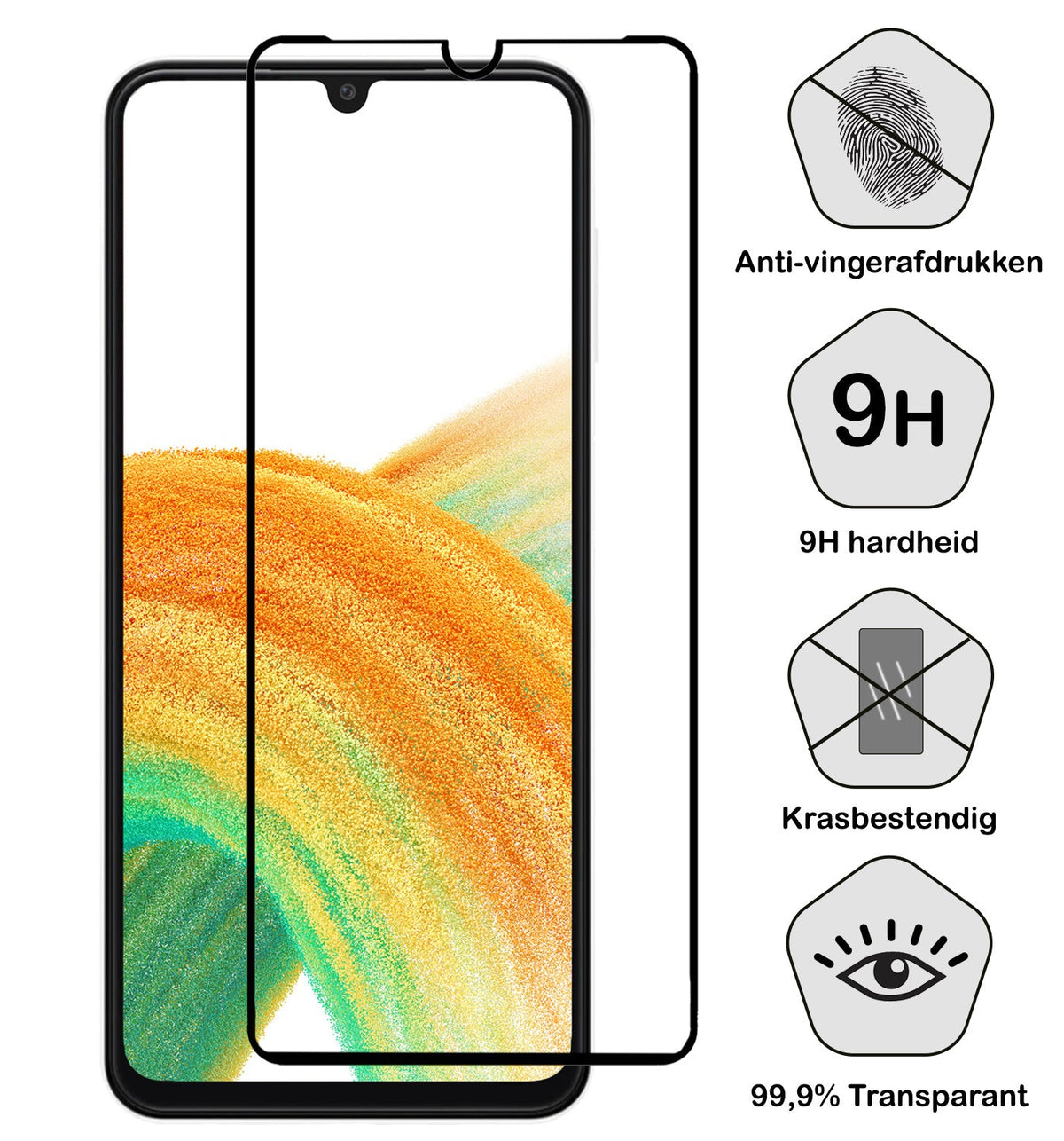 Full screen screenprotector met gehard glas voor Samsung A33